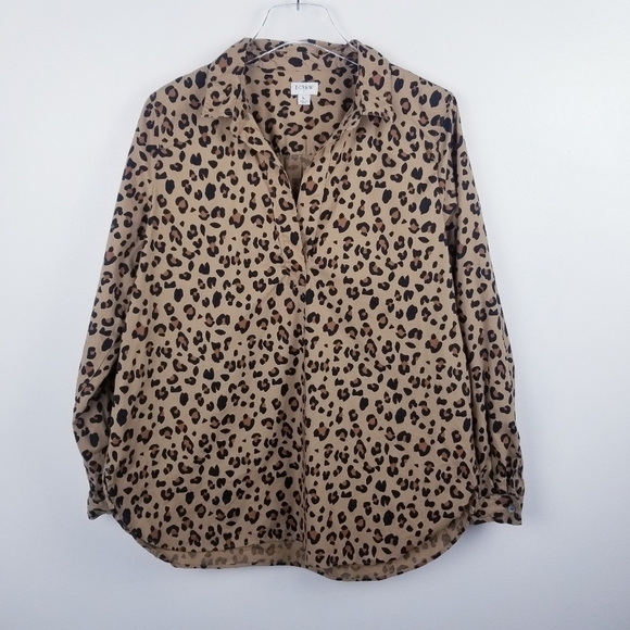J. Crew Factory #AT390 Leopard Print Top Blouse size Large - Picture 1 of 8